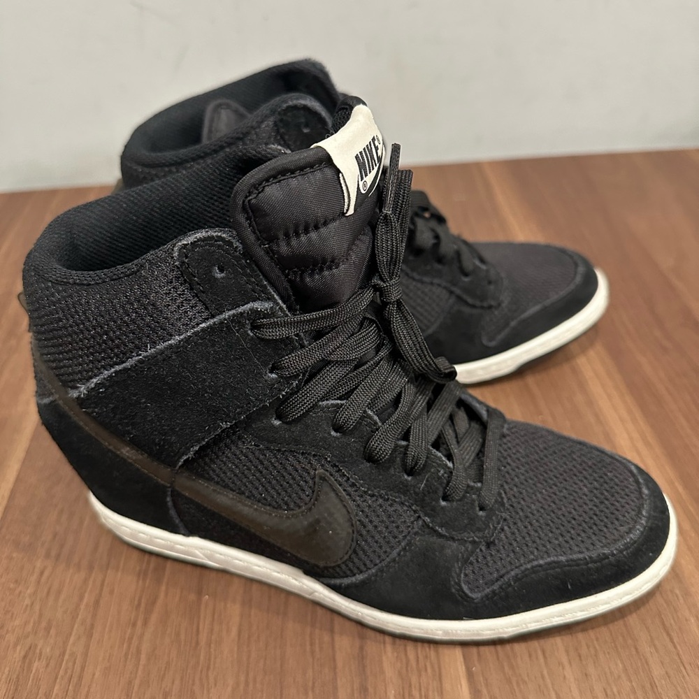 Nike Women's Black and White High-Top Wedge Sneakers